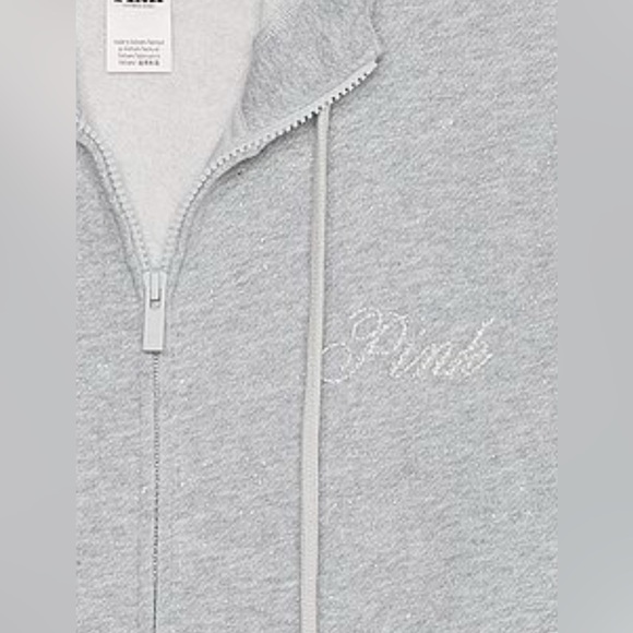 BRAND NEW VS PINK Ivy Fleece Campus Full-Zip Hoodie | Heather Stone Grey | XXL - Picture 6 of 9